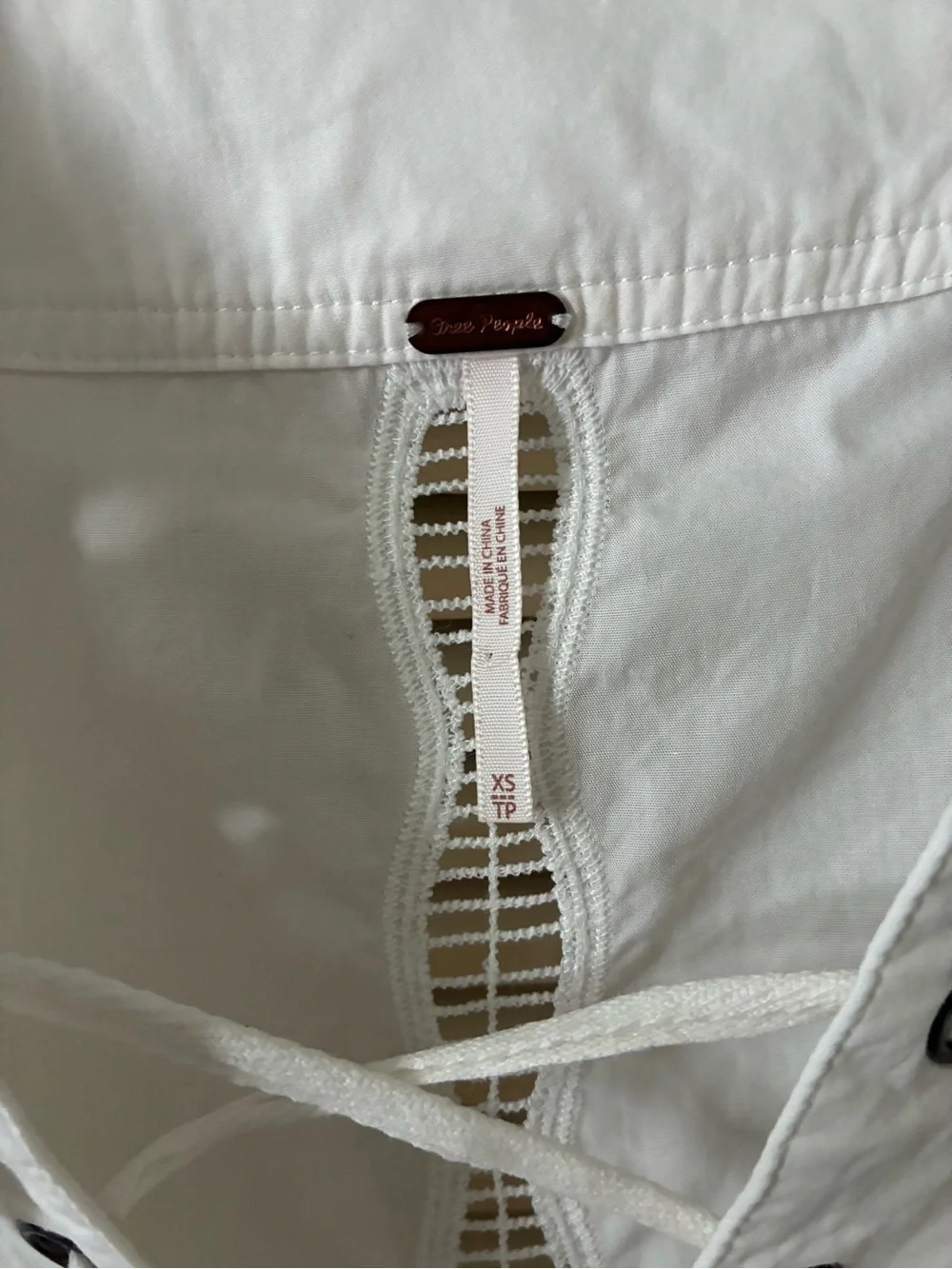 Free People White Lace-Up Crochet Peasant Blouse